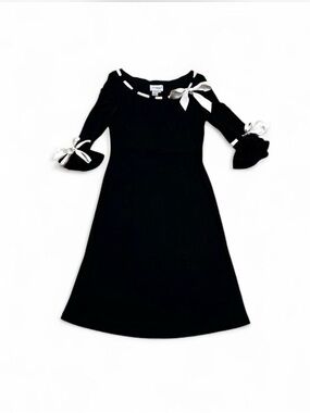 Vintage Papell Boutique Black Ribbon Bell Sleeve Dress Sz 8P